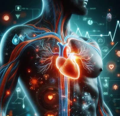 Digital anatomical illustration of the human cardiovascular system highlighting the heart and arteries, representing Aortic Aneurysm Surgery and advanced cardiac treatment.