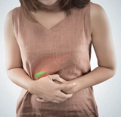 Person holding upper abdomen with highlighted gallbladder, indicating Gallbladder Removal Surgery.