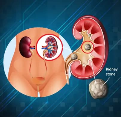 Medical illustration of kidney stones, depicting condition treated by Lithotripsy in India.