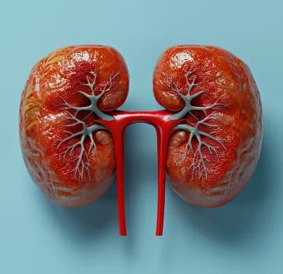 3D rendering of human kidneys with vascular detail, illustrating anatomy relevant to Nephrectomy in India.